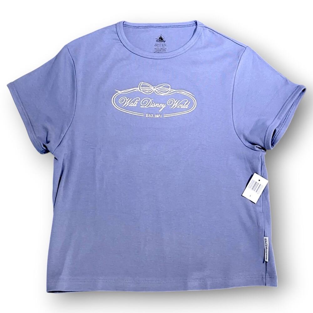 Disney Parks 2026 Walt Disney World Blue Embroidered T Shirt Size Large Blue New